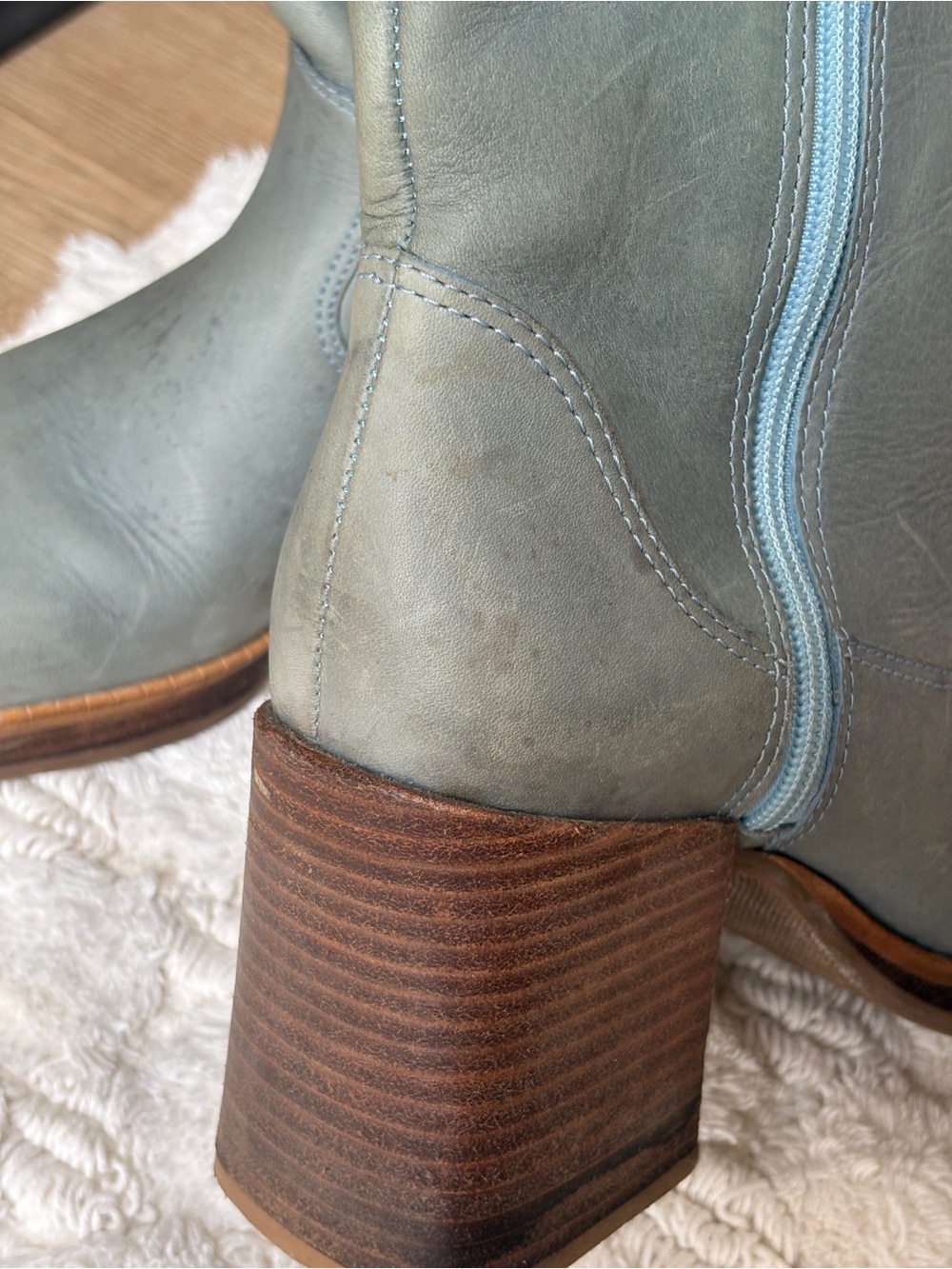 Vintage 90s Connie Too Platform Boots Size 8.5 - Blue Leather & Chunky Wood Heel - Picture 11 of 15